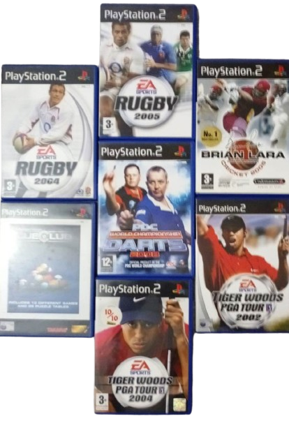 Gra PS2 Rugby 2004 + Rugby 2005 + Cricket + PDC Darts + International Cue Club + Tiger Woods PGA Tour 2002 + 2004